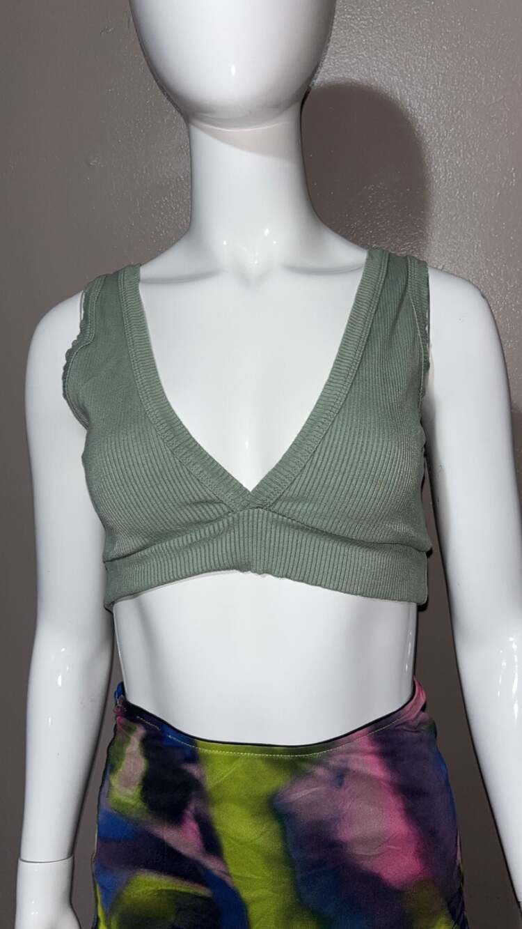 LA Luxe Ribbed Crop Tank Top Green